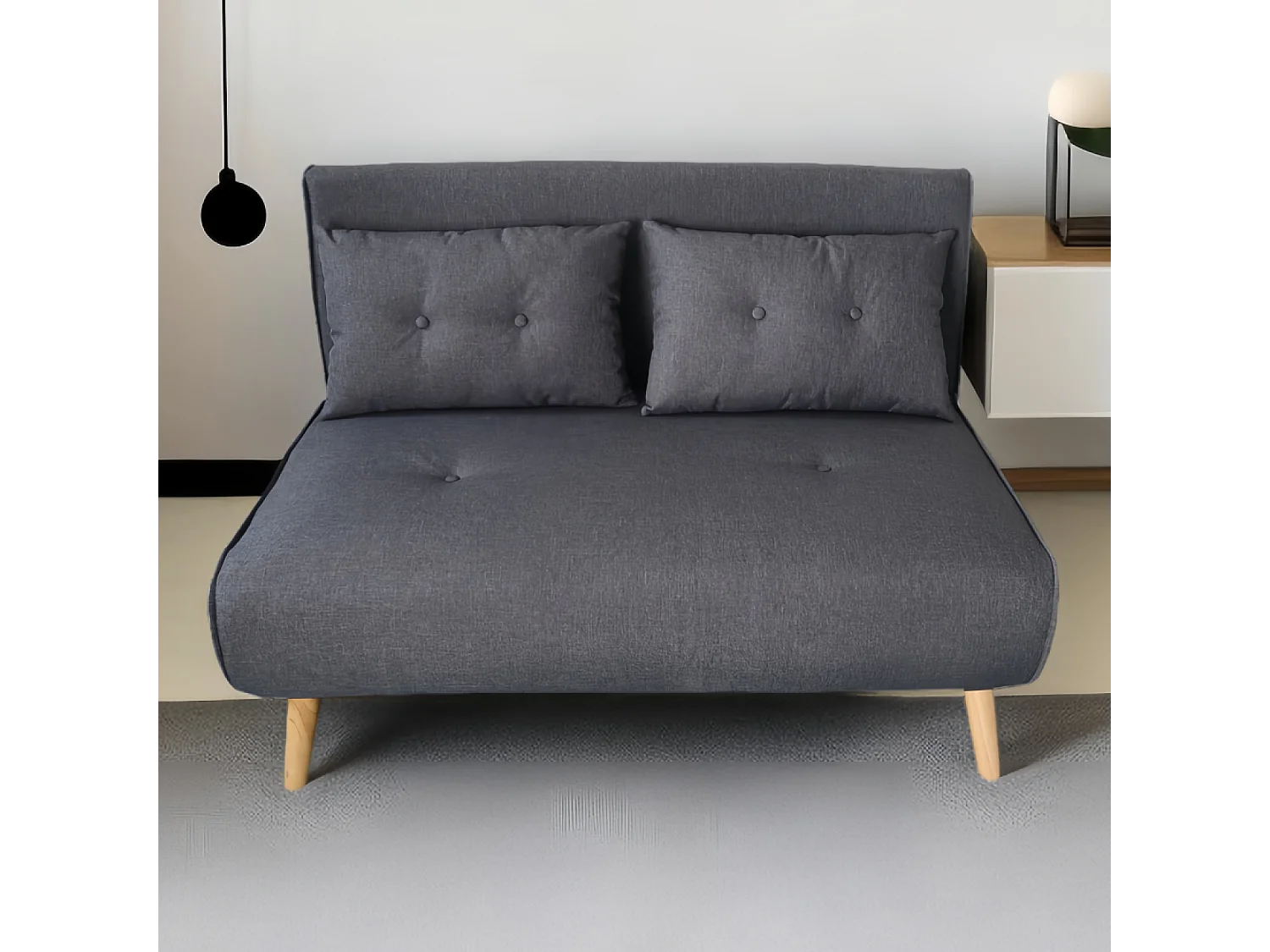 Canapé convertible en tissu gris foncé 2 places DORIS