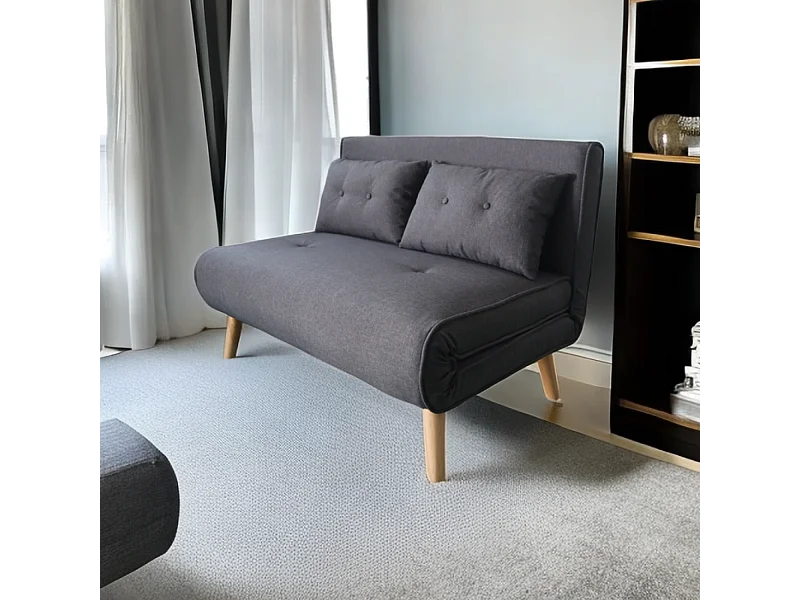 Canapé convertible en tissu gris foncé 2 places DORIS