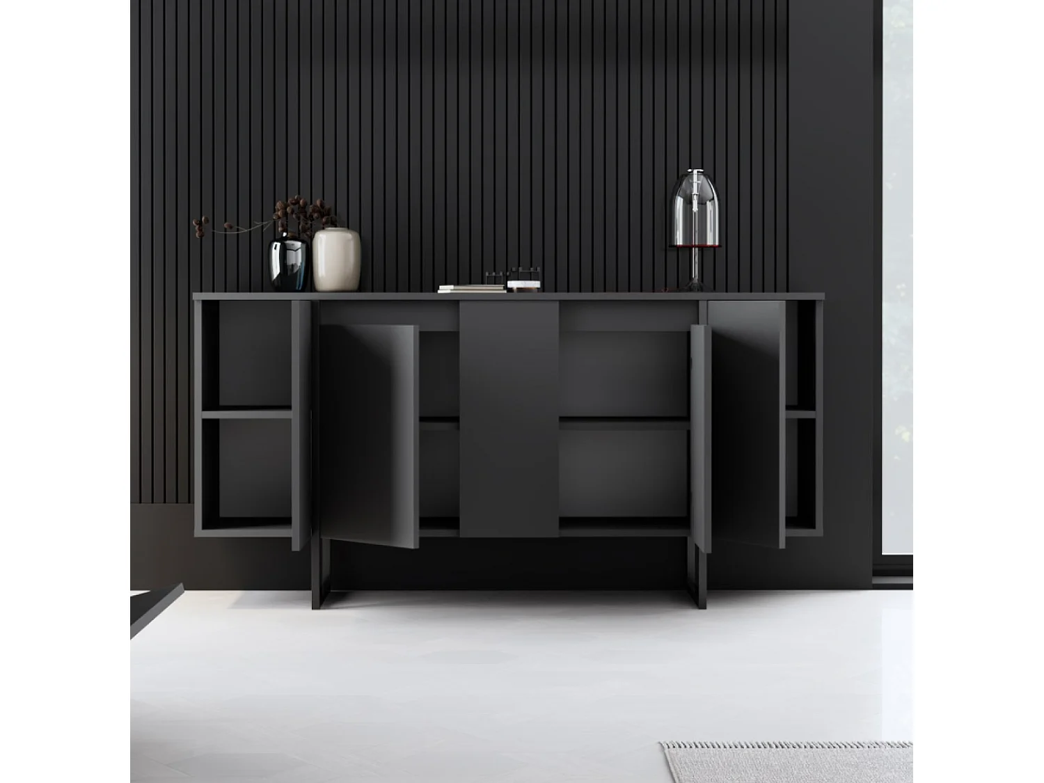 Credenza di design nera a 4 ante BORAS