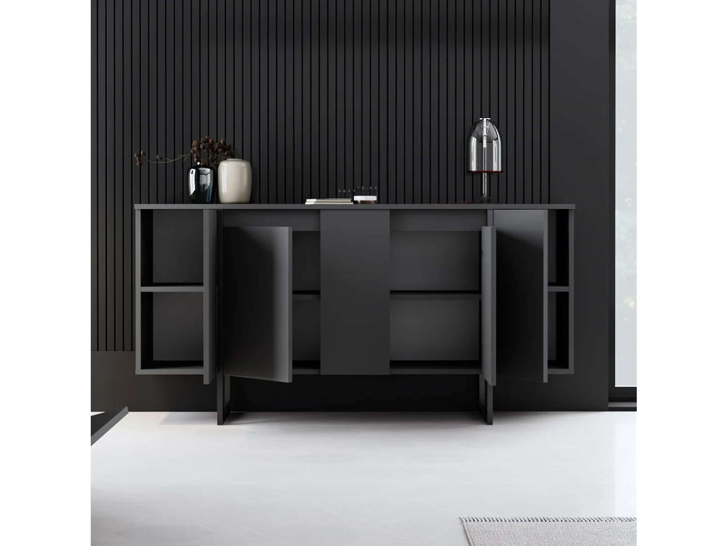 Buffet design noir 4 portes BORAS