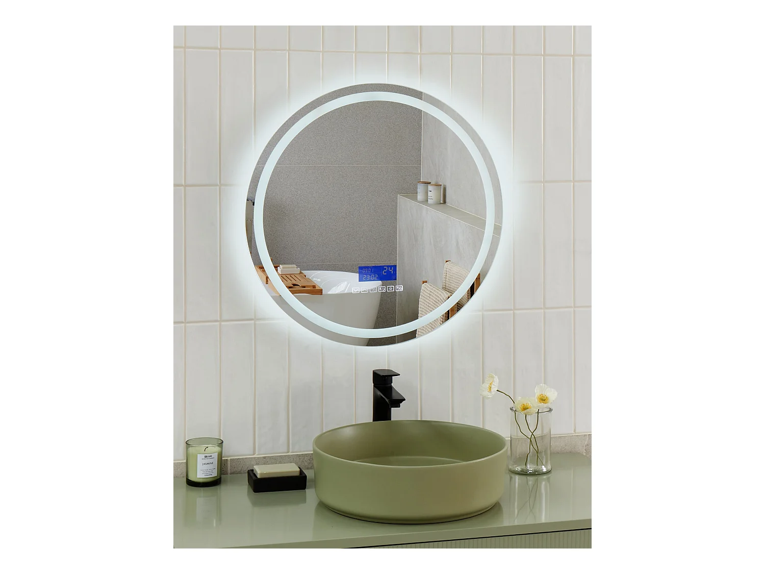 LED badkamerspiegel BROGNON 60 cm 60 cm Met ingebouwde Bluetooth speaker Zilver