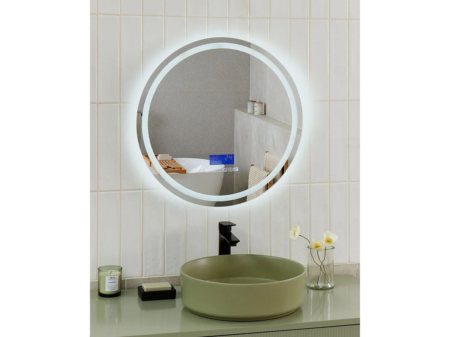 LED-Badezimmer-Spiegel BROGNON 60 cm 60 cm mit Bluetooth-Lautsprecher Silber
