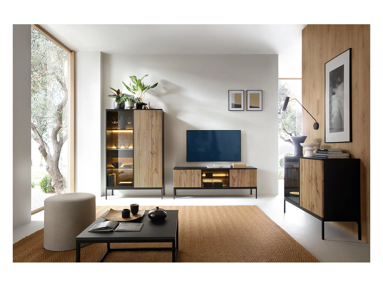 Sideboard zweitürig - mit LED - Schwarz/Holtoptik - 104 cm - TOSENA