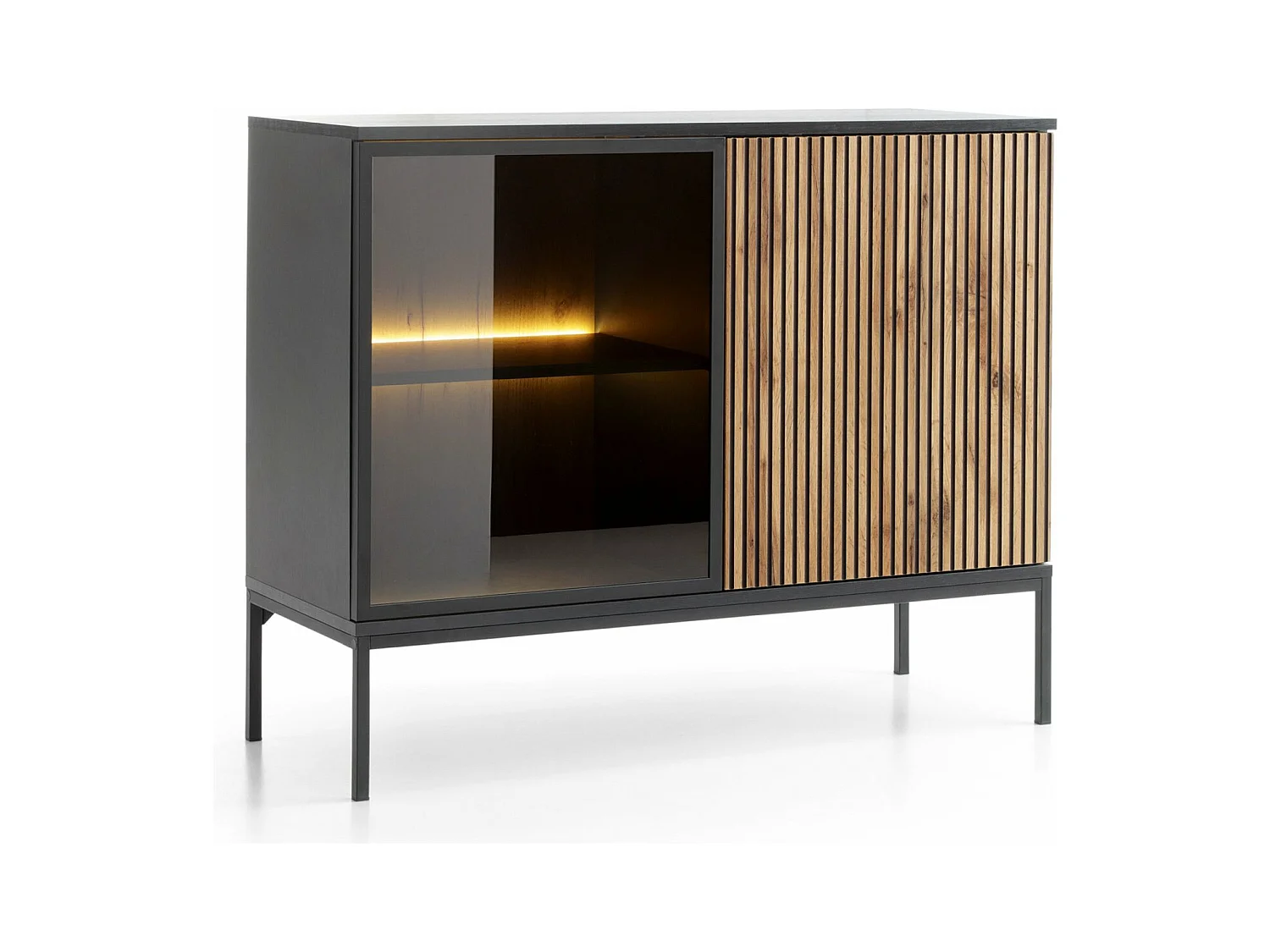Sideboard zweitürig - mit LED - Schwarz/Holtoptik - 104 cm - TOSENA