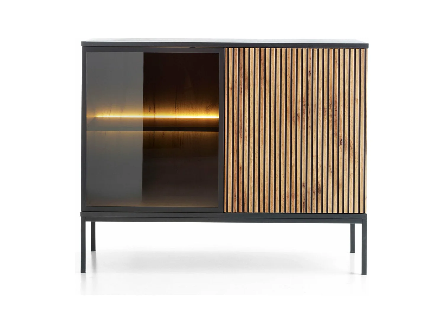 Sideboard zweitürig - mit LED - Schwarz/Holtoptik - 104 cm - TOSENA