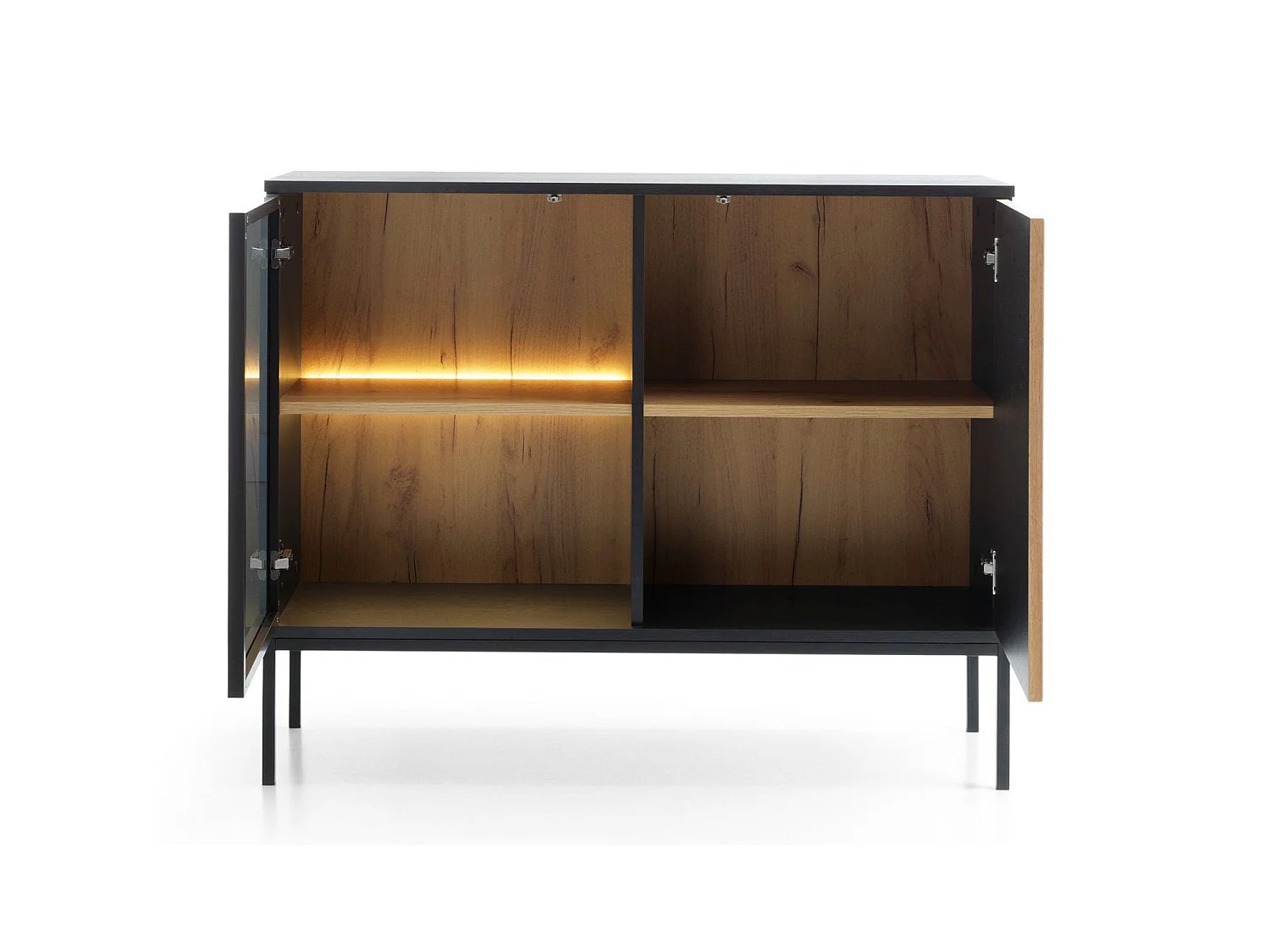 Dressoir met twee deuren en ledverlichting - 104 cm - Zwart/Wotan Eiken - TOSENA