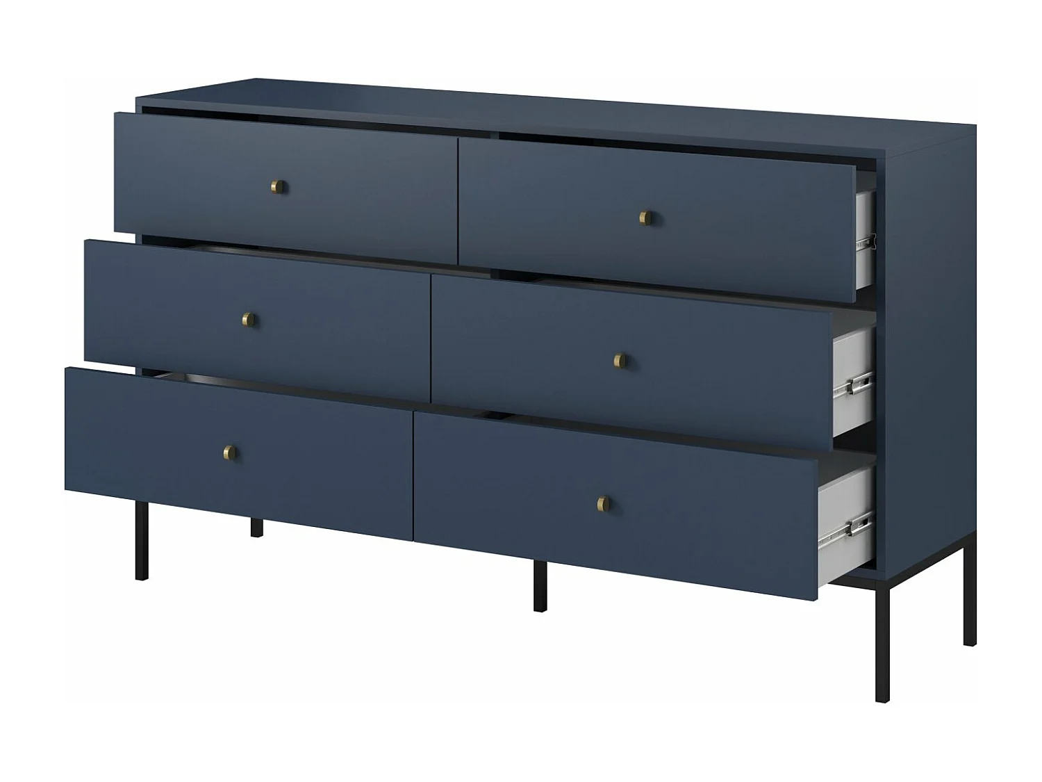 Kommode mit 6 Schubladen - Dunkelblau mit Metallbeinen - 154 cm - MONNE