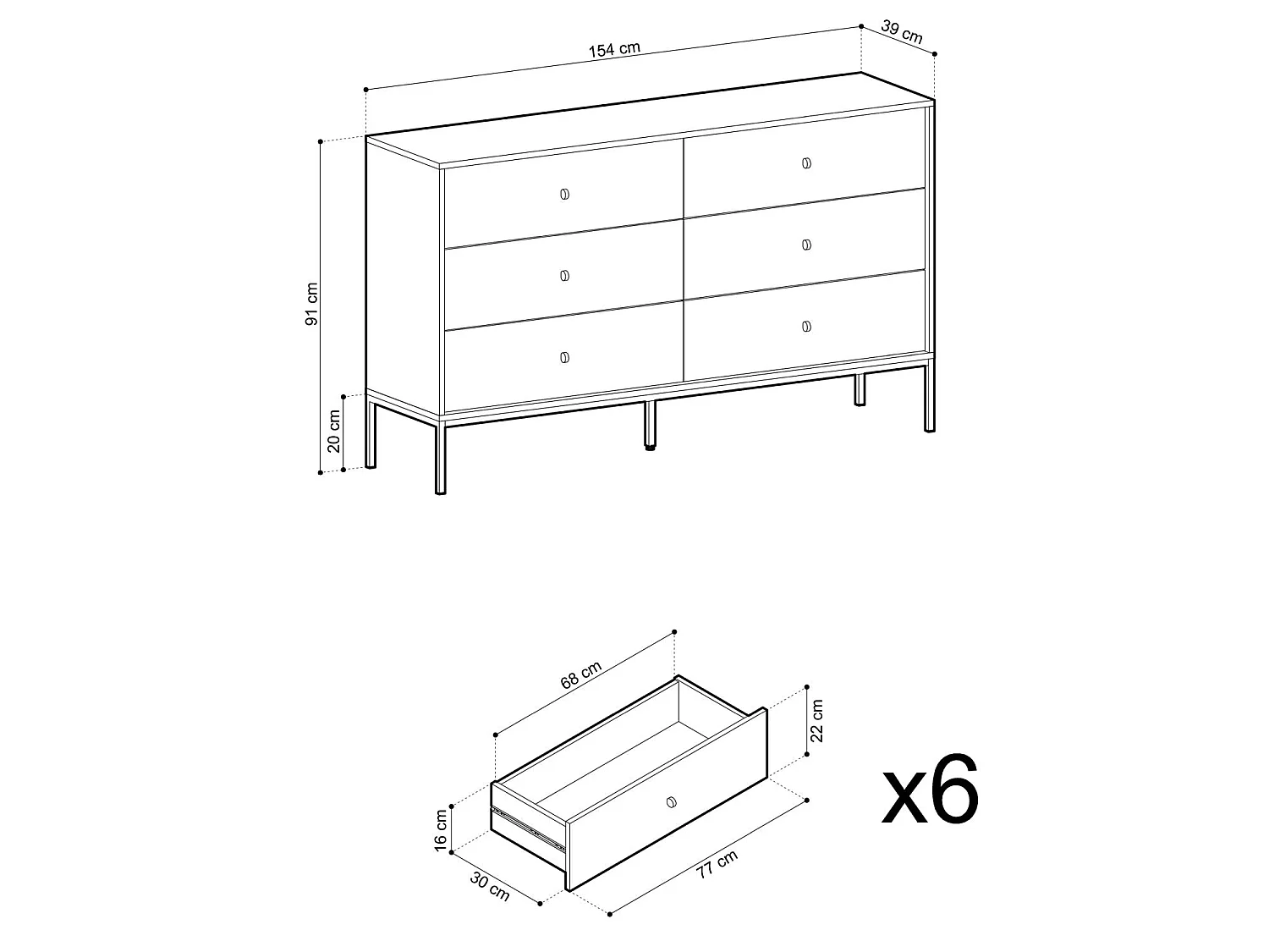 Commode - 154 cm - 6 tiroirs - bleu marine - MONNE
