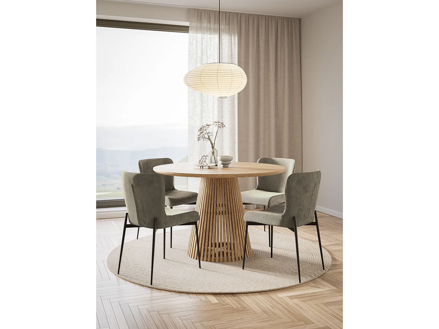 Chaise - en velours côtelé gris - pieds en métal noir - NEUL