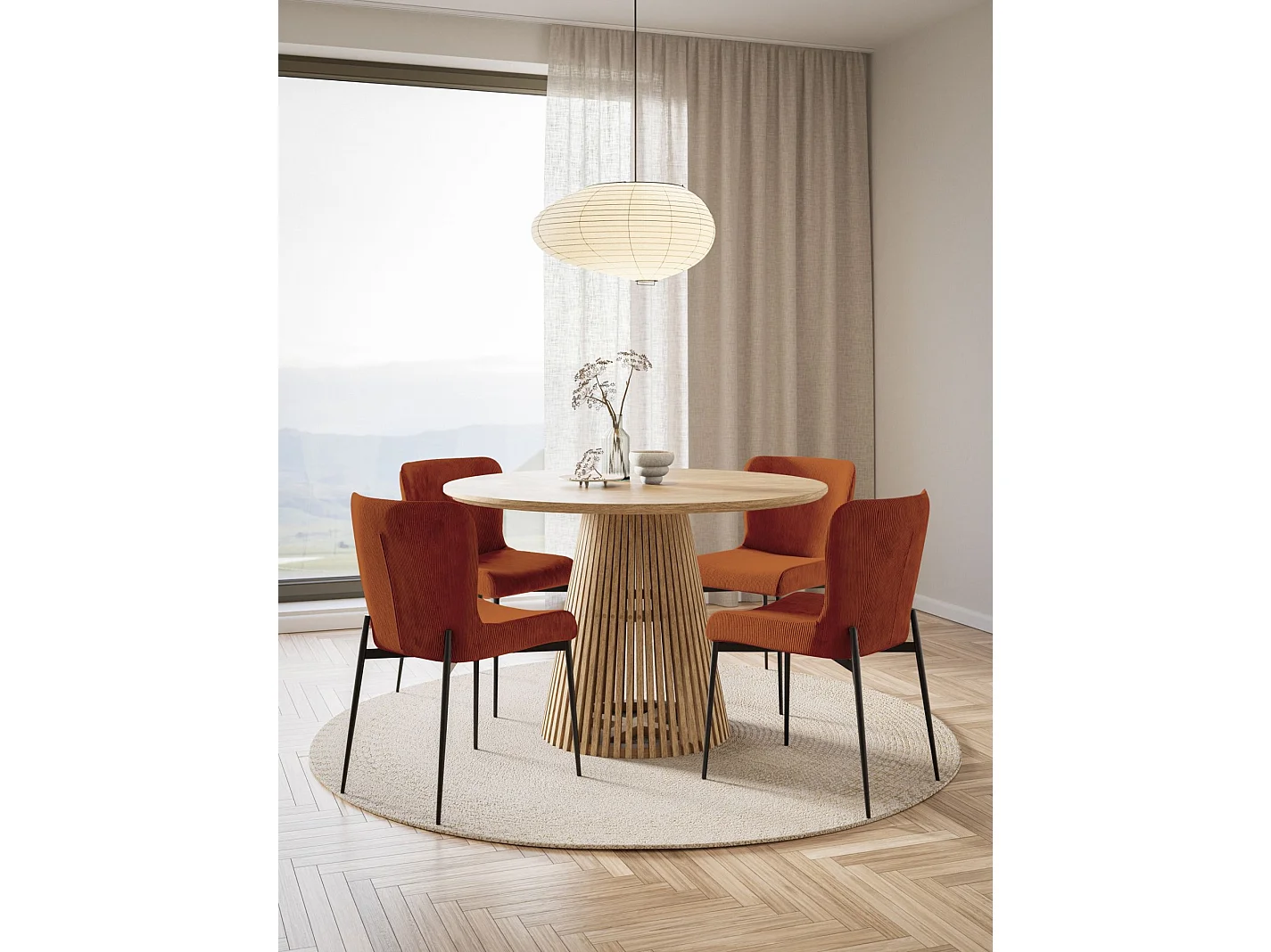 Chaise - en velours côtelé brun rouille - pieds en métal noir - NEUL