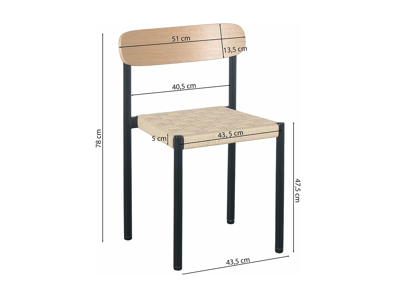 Stoel met dikke geweven zitting - eikenlook / zwart - HUMALPA