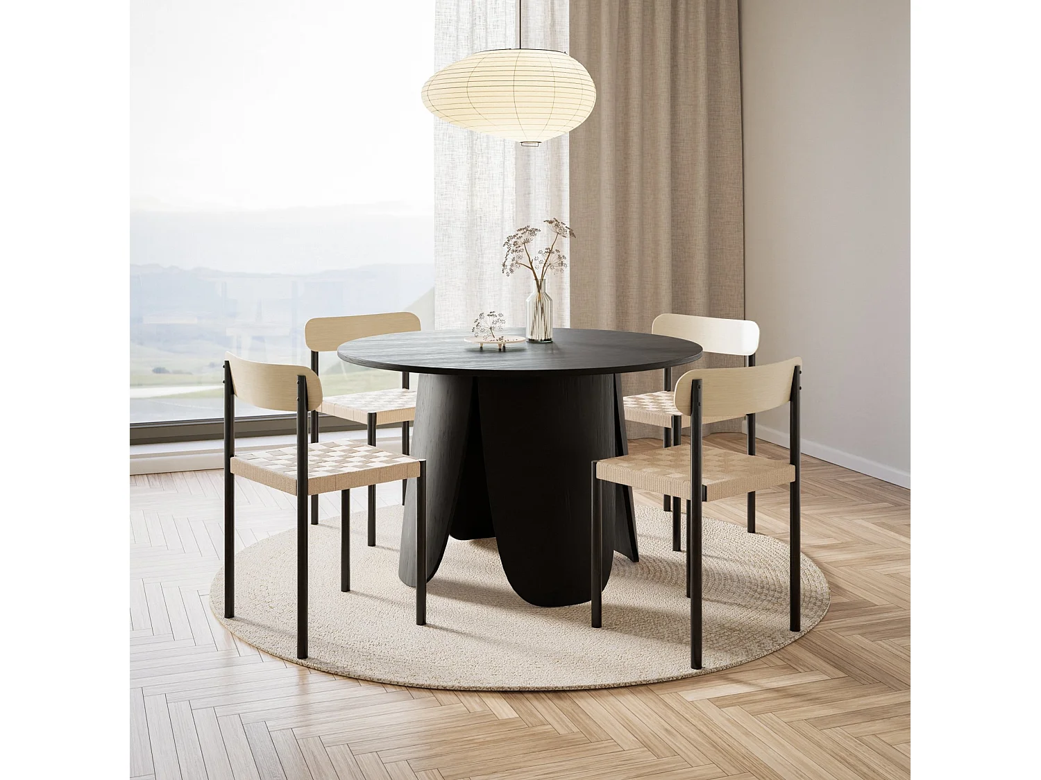 Chaise avec assise tressée épaisse - aspect chêne / noir - HUMALPA