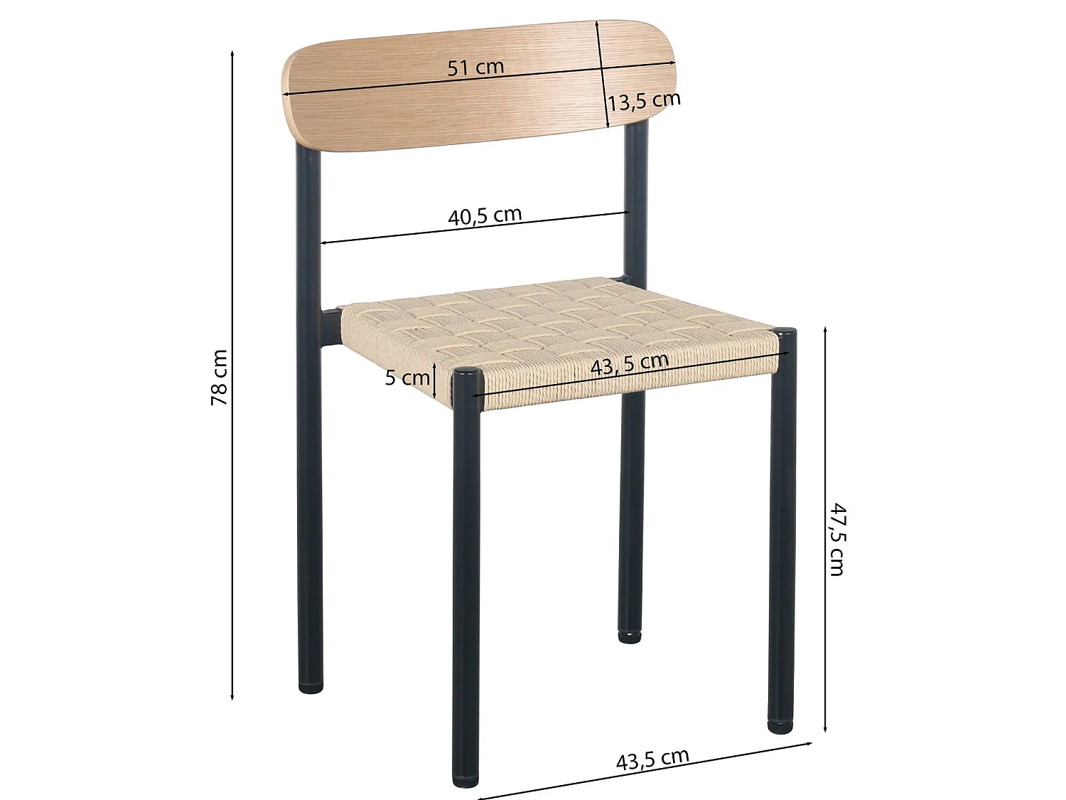 Chaise avec assise tressée épaisse - aspect chêne / noir - HUMALPA