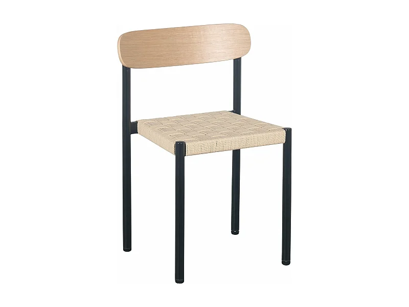 Chaise avec assise tressée épaisse - aspect chêne / noir - HUMALPA