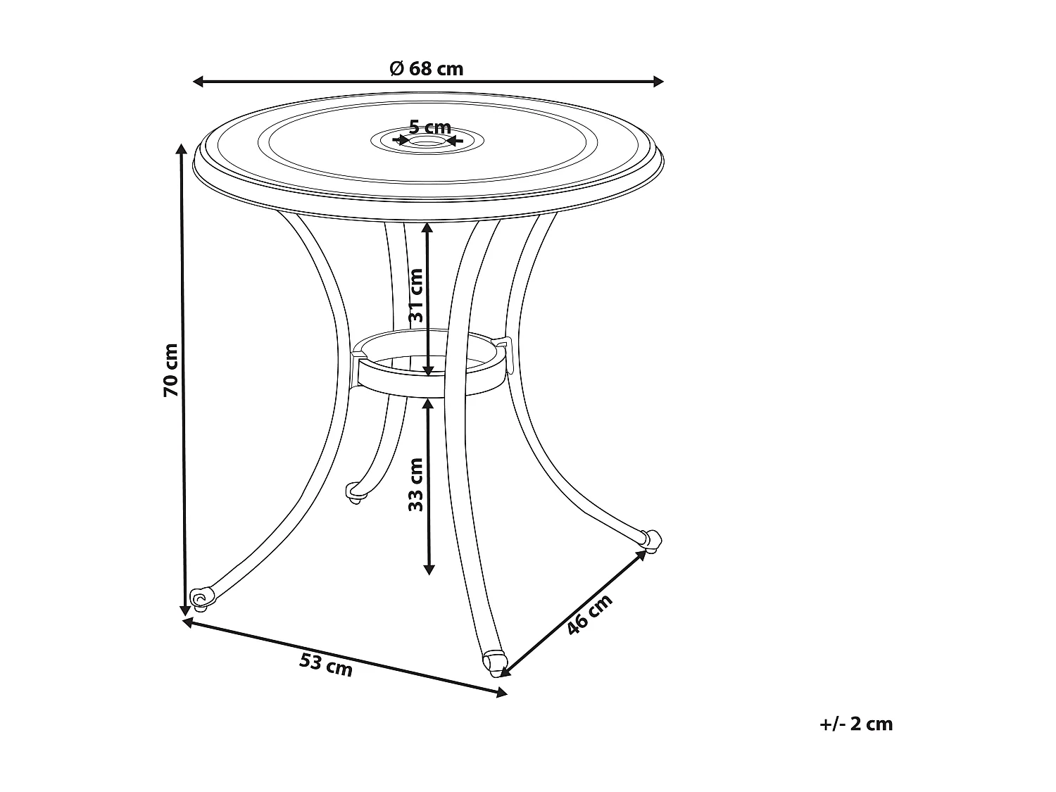 Table bistrot ANDALO 68 cm 68 cm Métal Marron