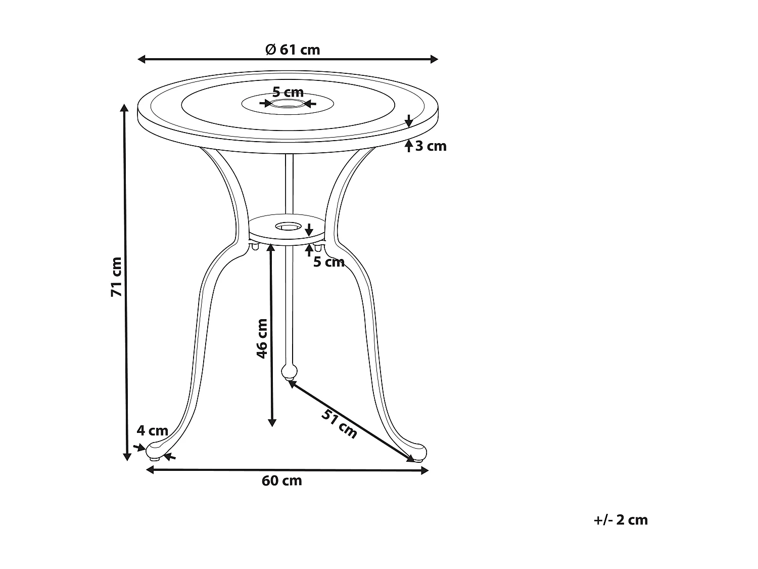 Table bistrot DASCIO 61 cm 61 cm Métal Blanc cassé