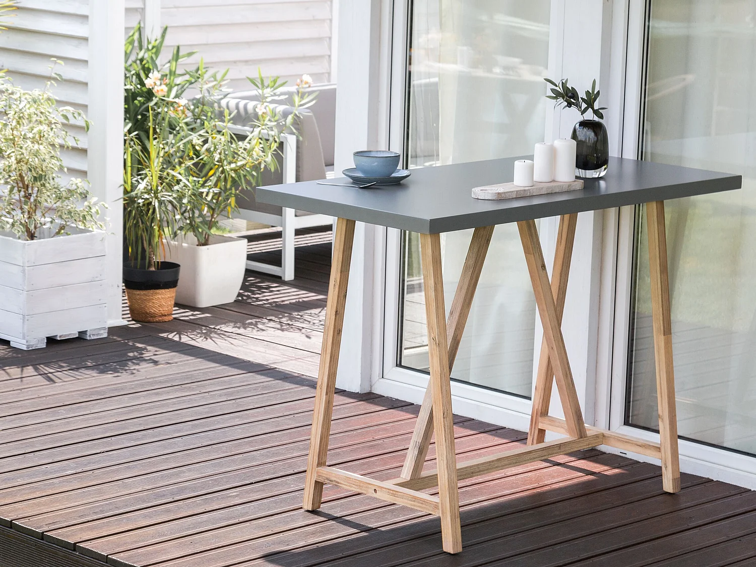 Table de salle à manger de jardin TALAMONE 140 cm 70 cm Gris