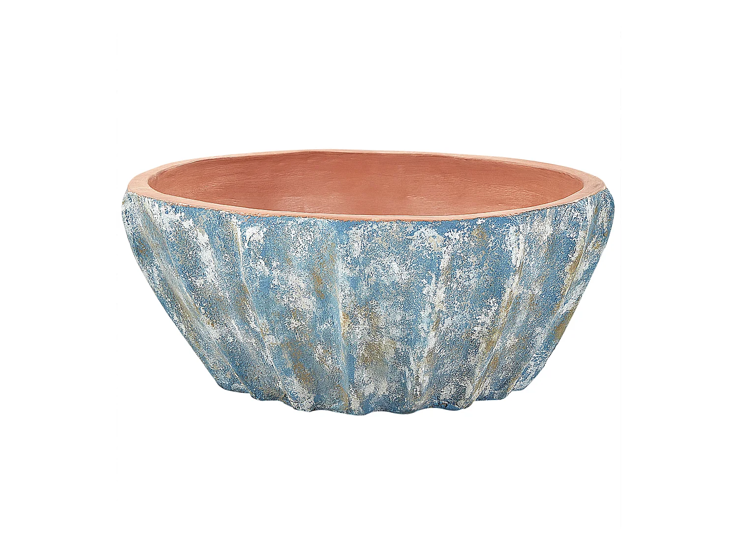 Blumentopf Terrakotta rund blau 51 x 51 cm mit Loch rustikal 24 cm hoch Ostrya