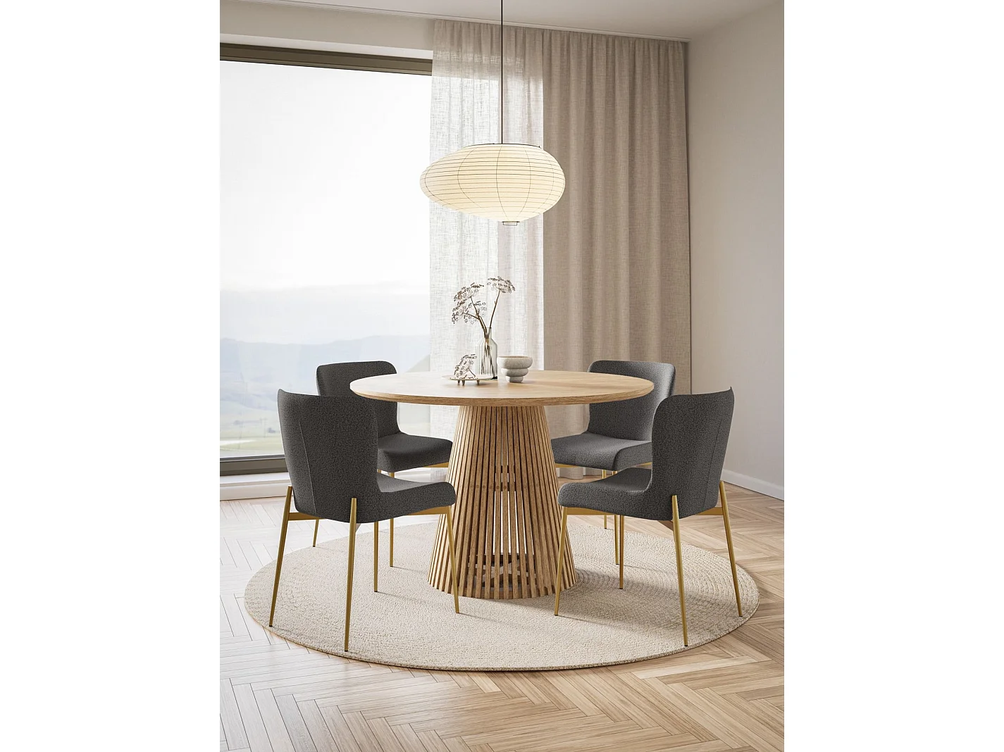 Chaise - en bouclette gris - pieds en métal doré - NEUL