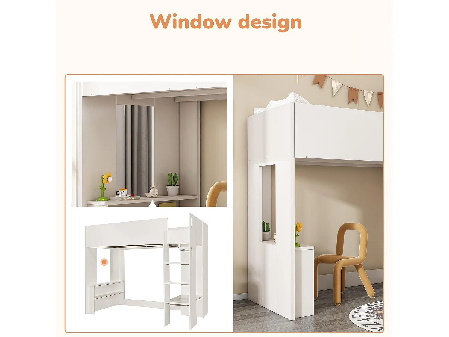 Tussenbed van 90x200 cm voor kinderen - met kledingkast, open planken en trap - Wit