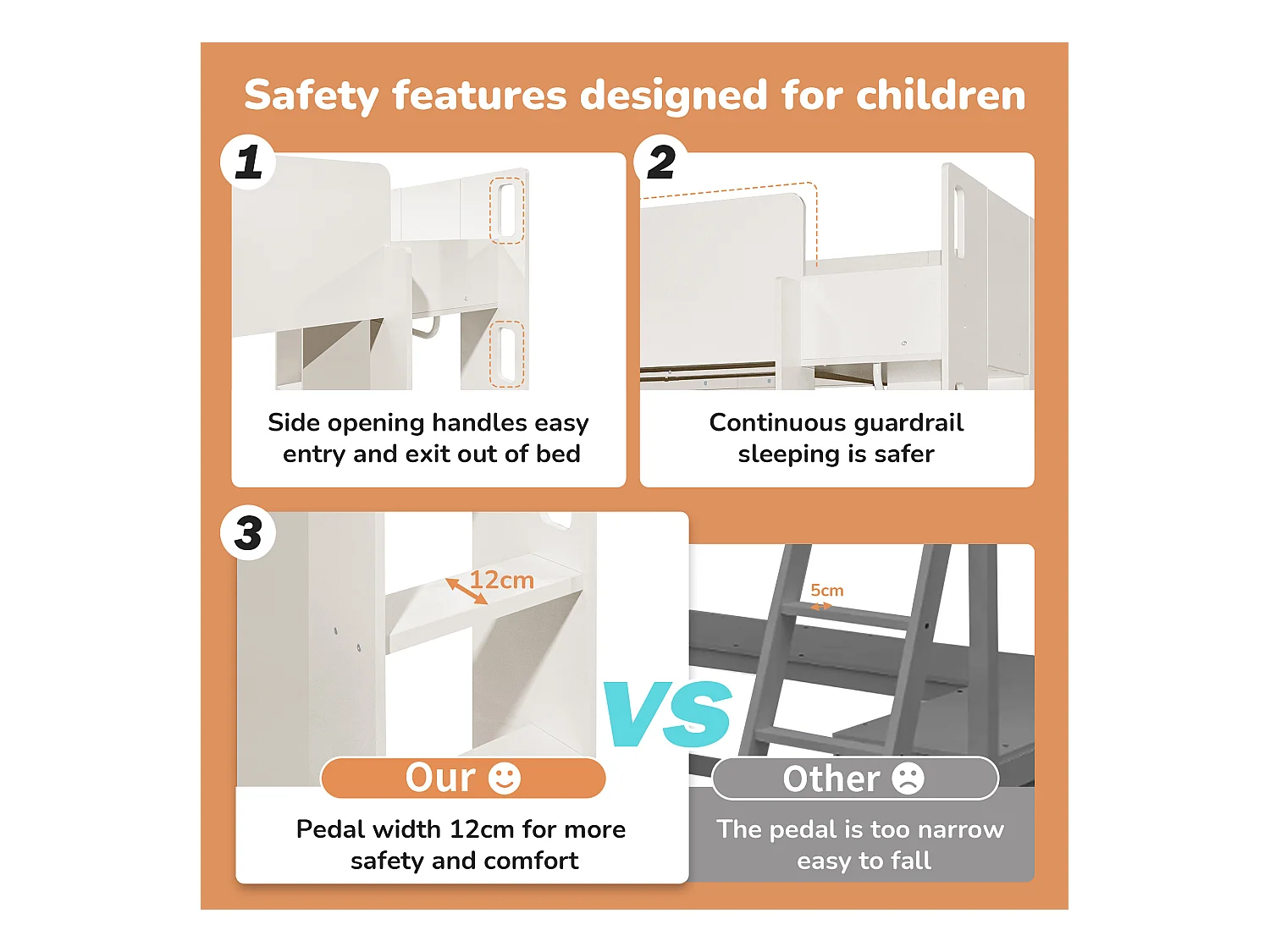Tussenbed van 90x200 cm voor kinderen - met kledingkast, open planken en trap - Wit