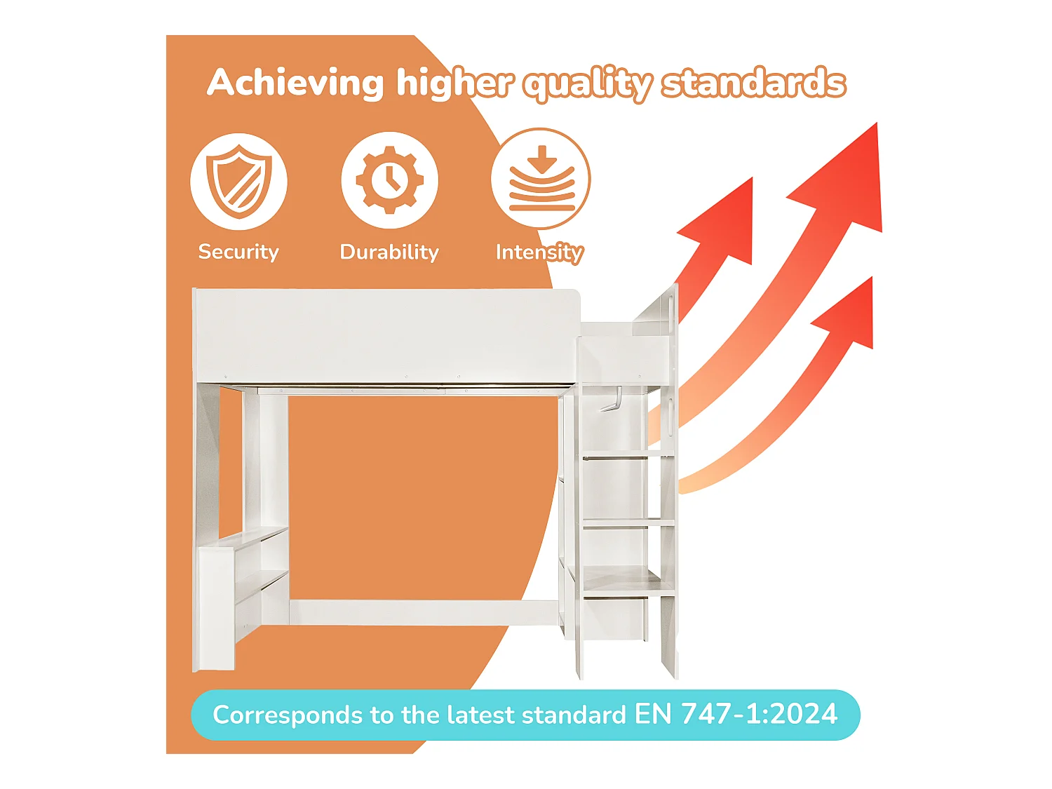 Tussenbed van 90x200 cm voor kinderen - met kledingkast, open planken en trap - Wit