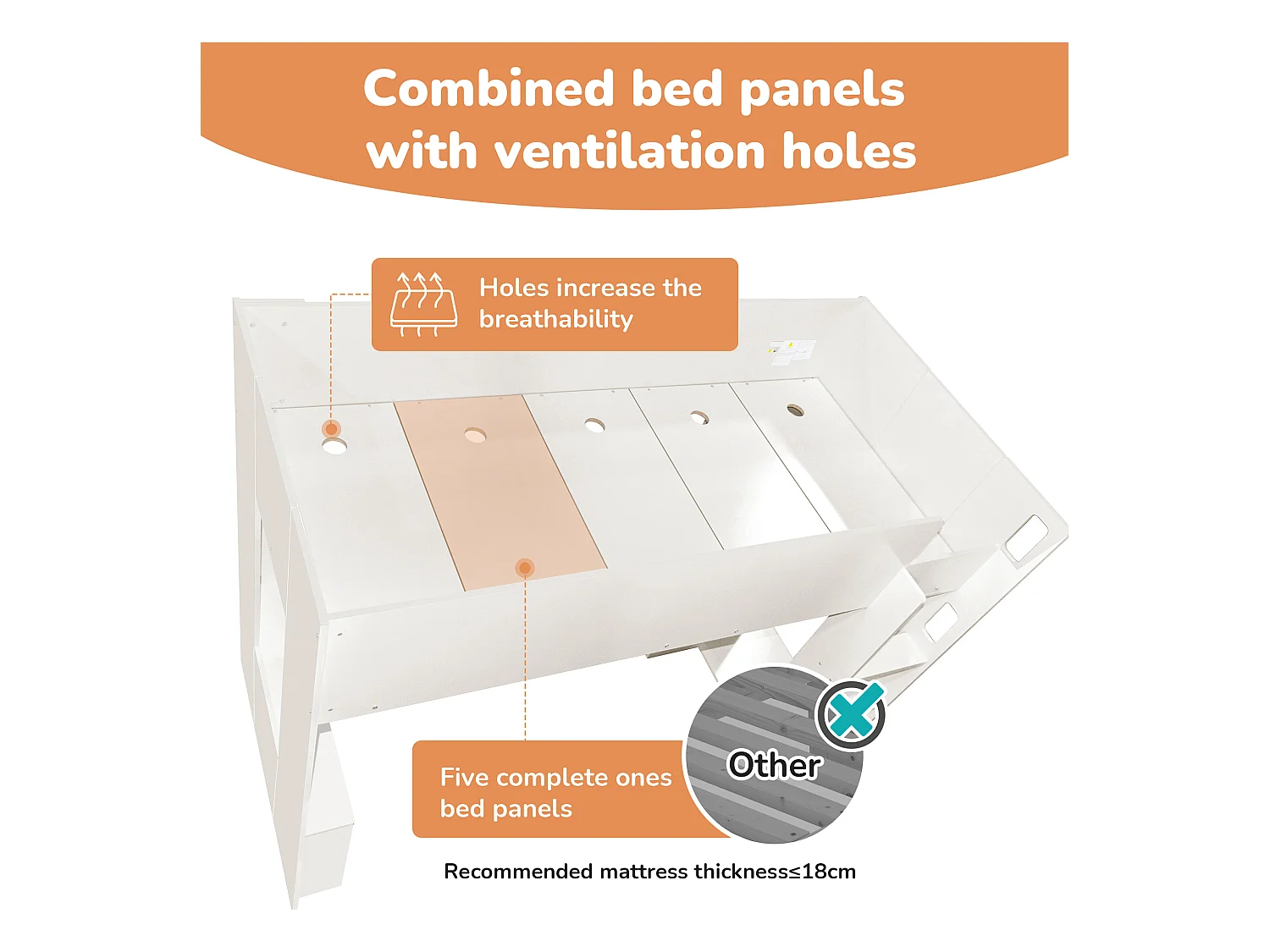 Tussenbed van 90x200 cm voor kinderen - met kledingkast, open planken en trap - Wit