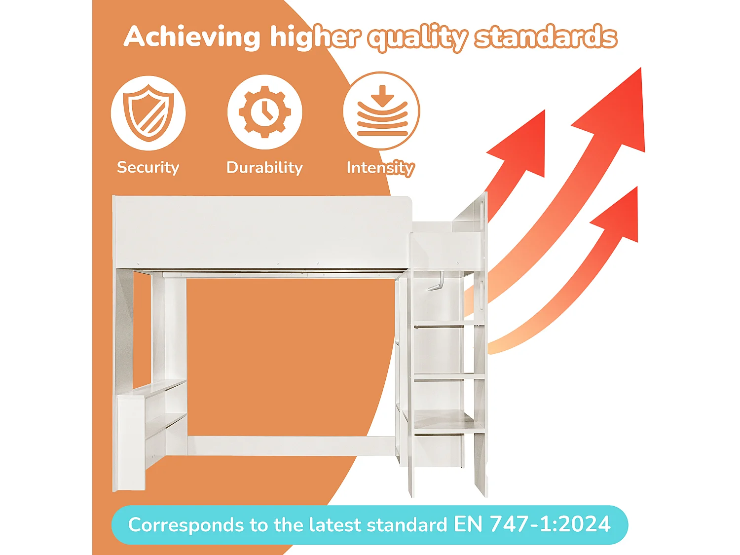 Lit mezzanine 90x200 cm pour enfant - avec armoire, étagères ouverts et escalier - Blanc