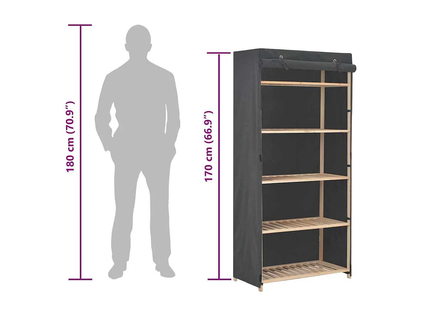 Garde-robe Gris 79 x 40 x 170 cm Tissu