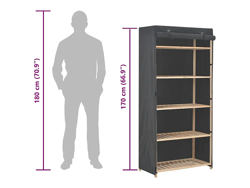 Kleiderschrank Grau 79 x 40 x 170 cm Stoff