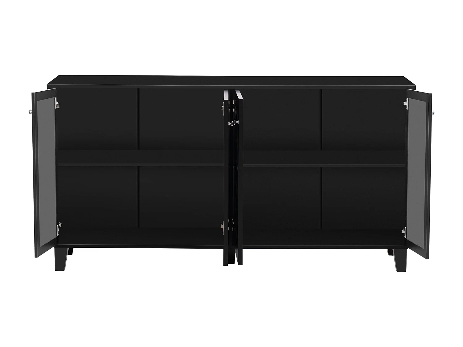 Aparador 160x40x81cm, con 4 puertas de espejo, laminado móvil, tiradores de cristal frío, para salón y comedor, color negro