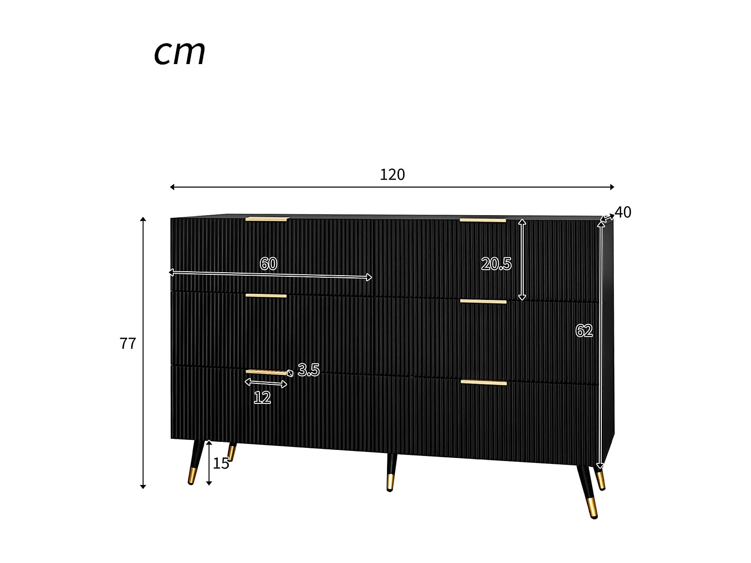 Buffet élégant au design moderne, commode et nombreux espaces de rangement, Noir, 120x77x40cm