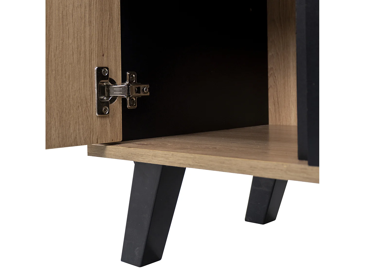 Sideboard 80x120x40 (cm), mit Glas und LED-Beleuchtung, einzigartiges schwarzes Holzstreifendesign, Farbkombination Schwarz und Holz