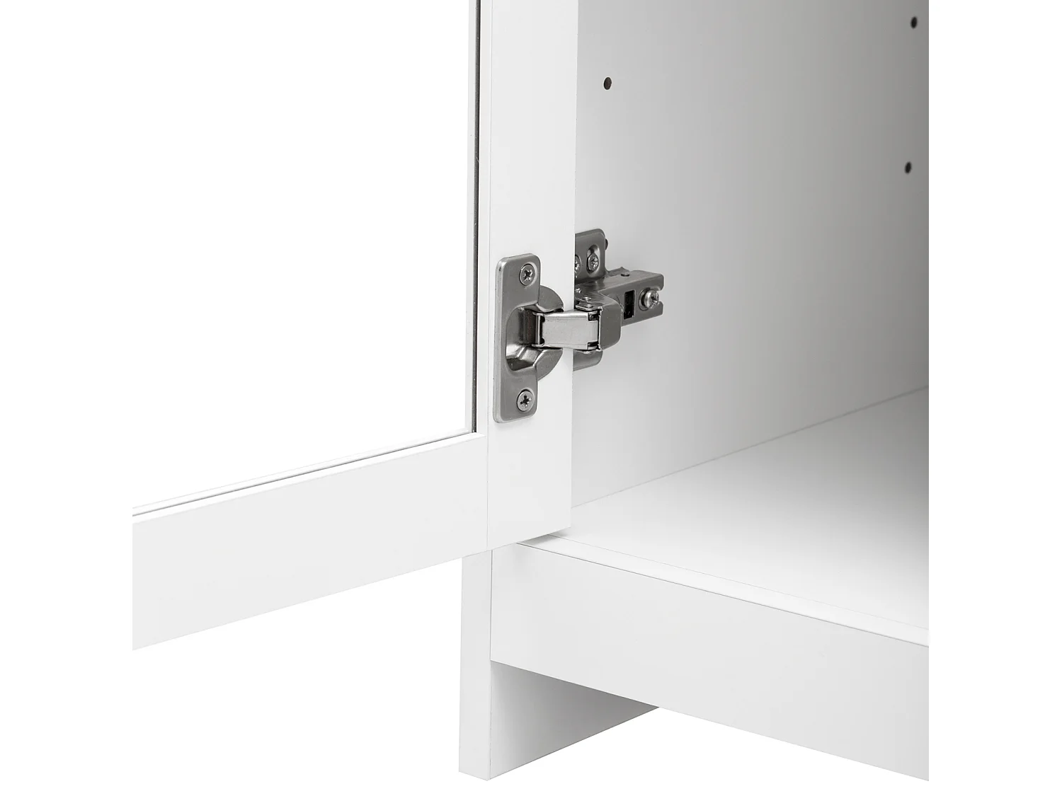 Credenza in legno venato bianco 120 Lx37 Bx80H(cm) - Credenza con 4 ante con vetro e 2 cassetti per cucina, soggiorno, sala da pranzo - Bianco