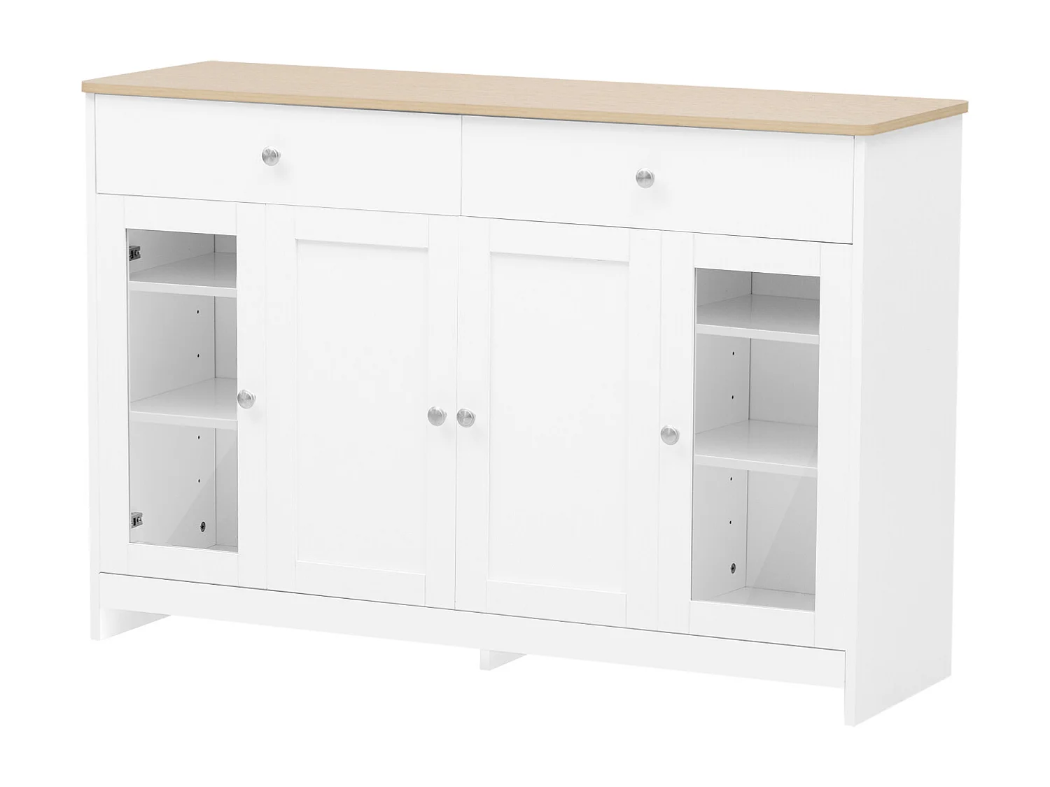 Dressoir van wit geaderd hout 120 Lx37 Bx80H(cm) - Dressoir met 4 deuren met glas en 2 lades voor keuken, woonkamer, eetkamer - Wit