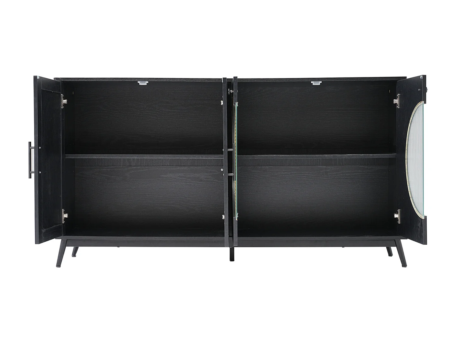 Dressoir 160x40x80cm, met 3 rotan glazen deuren, 2 halfronde deuren, hoge kwaliteit, zwart