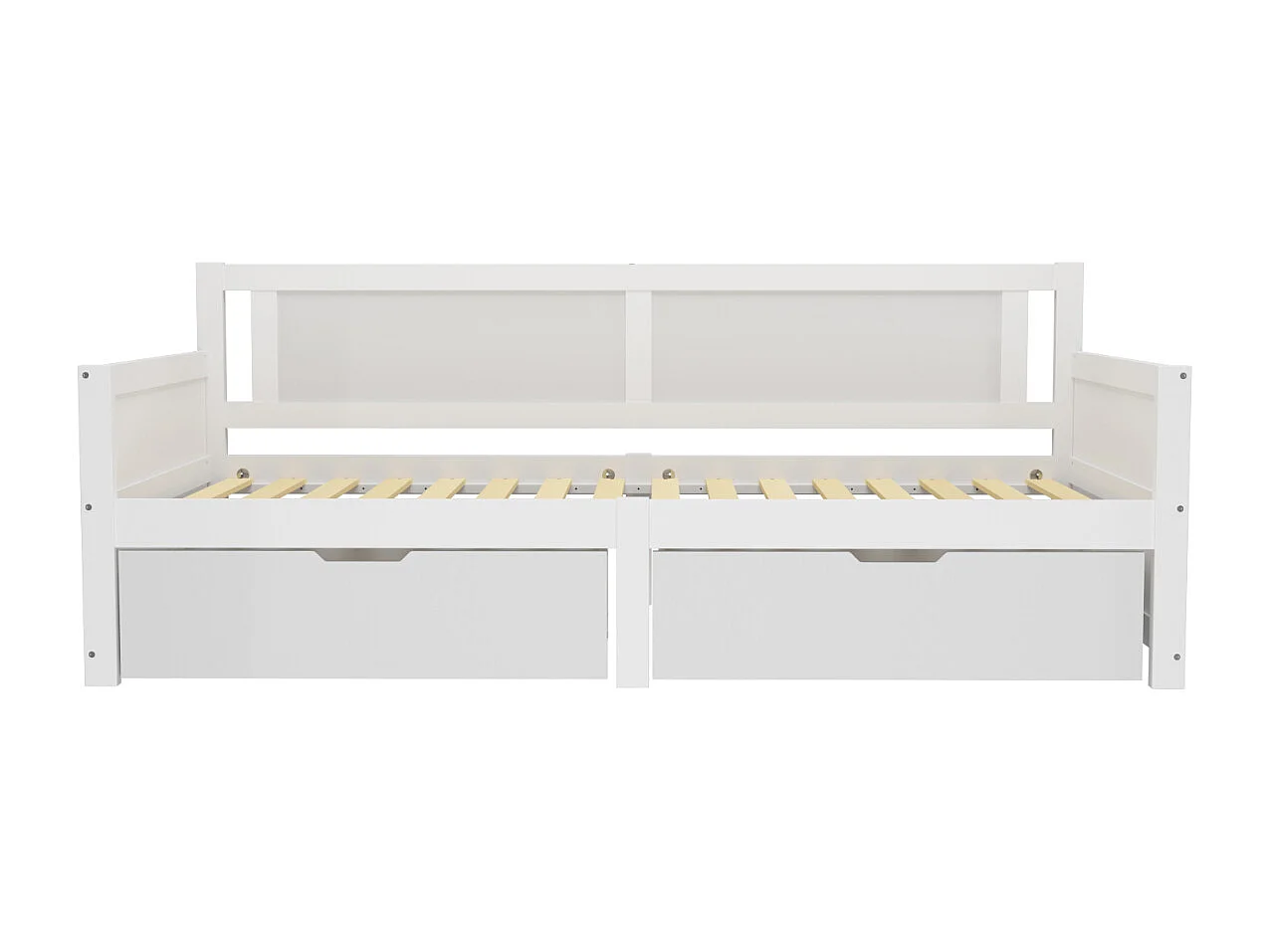 Eenpersoonsbed 90x200cm met 2 lades, massief houten frame, met lattenbodem, wit