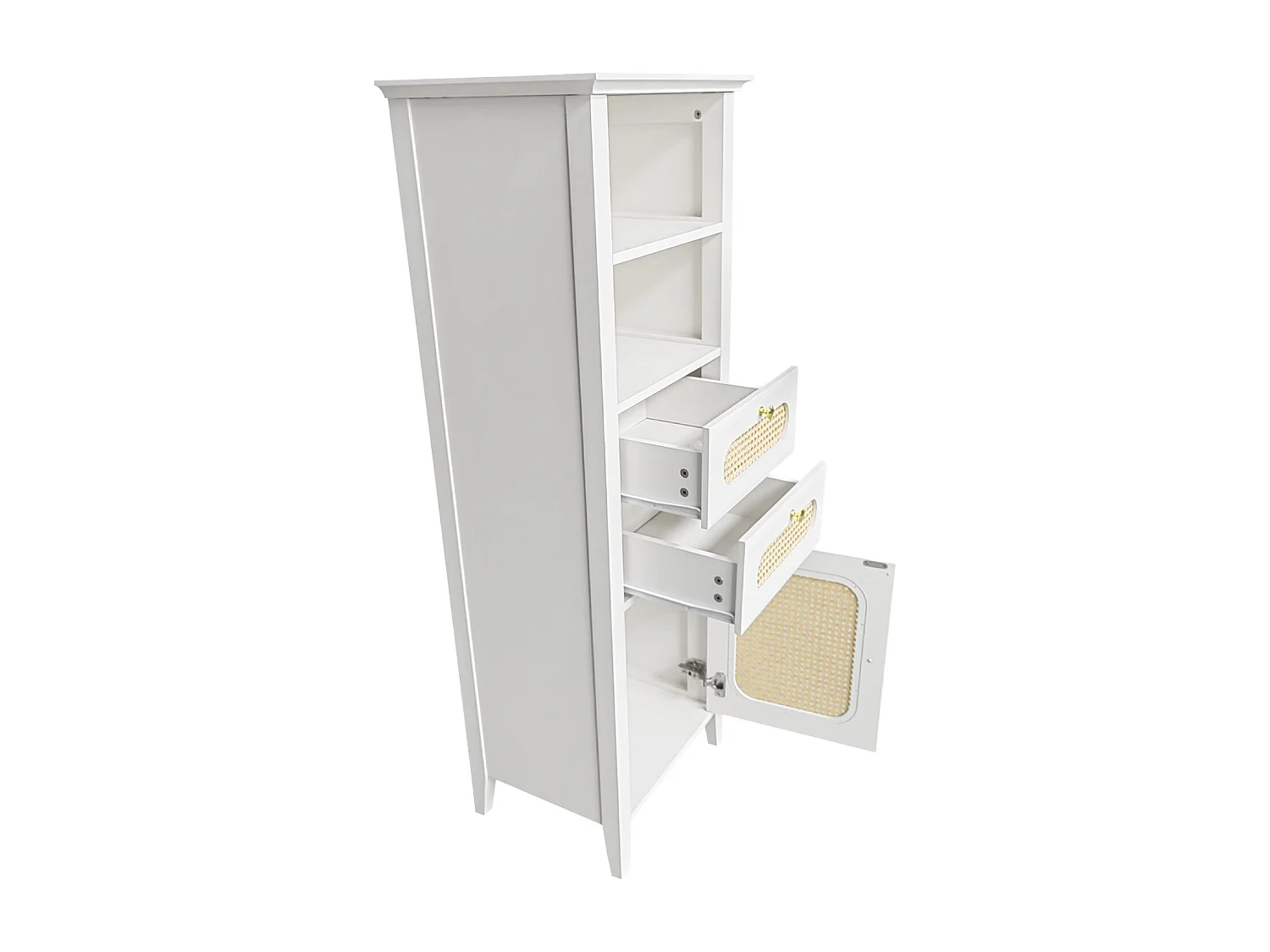 Vitrina de salón con ratán, mueble alto, superficie pintada, se puede utilizar para muebles combinados de salón, color blanco