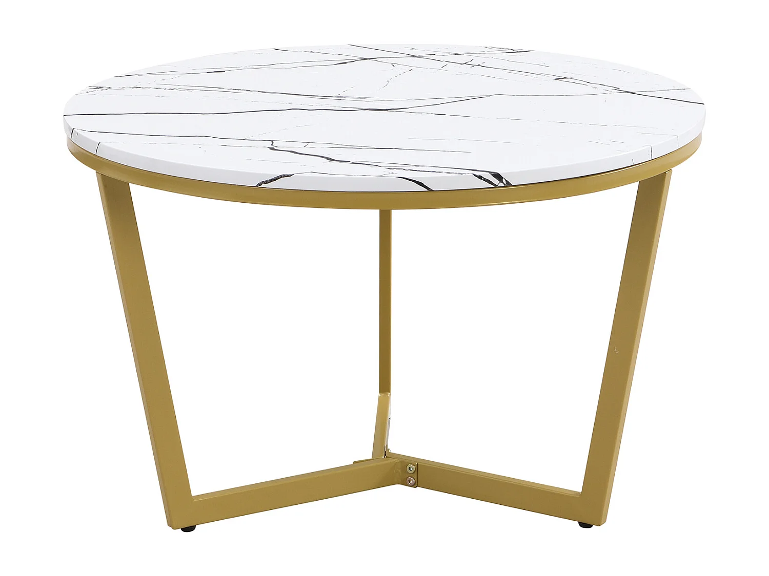 Set van 2 in elkaar passende salontafels, elegante modulaire, marmeren effect bijzettafel, gouden metalen structuur, MDF, wit en zwart