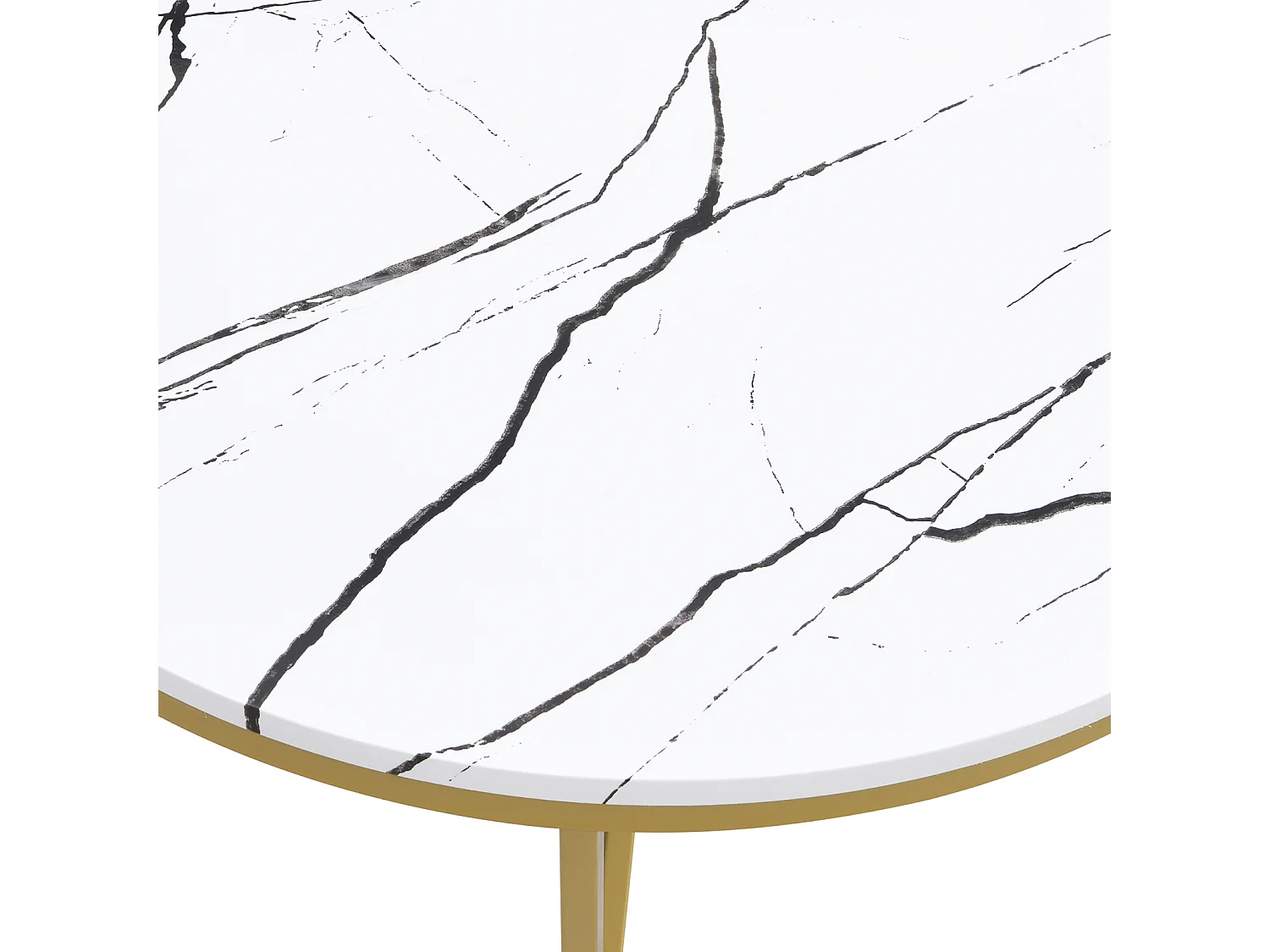 Set van 2 in elkaar passende salontafels, elegante modulaire, marmeren effect bijzettafel, gouden metalen structuur, MDF, wit en zwart