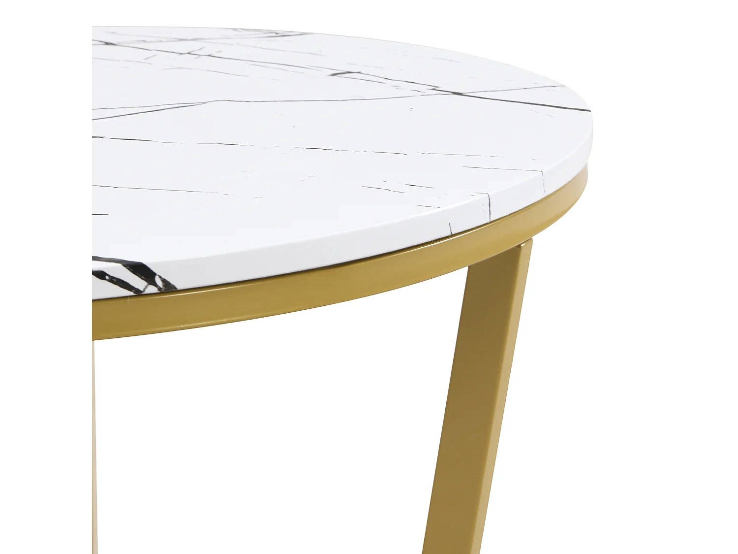 Set van 2 in elkaar passende salontafels, elegante modulaire, marmeren effect bijzettafel, gouden metalen structuur, MDF, wit en zwart