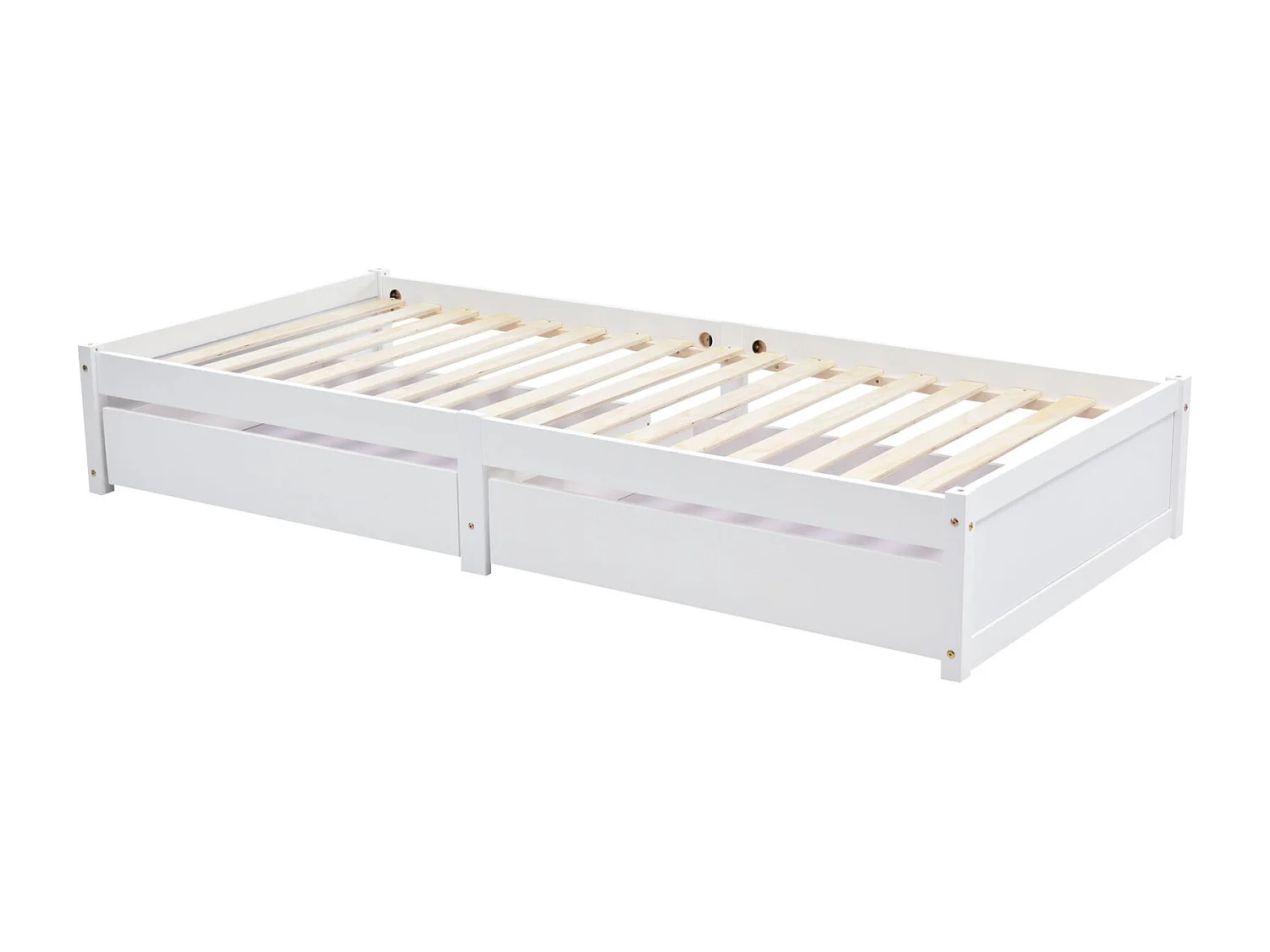 Eenpersoonsbed van massief hout 90X200 met 2 lades en lattenbodem Modern eenpersoonsbed van hout Wit