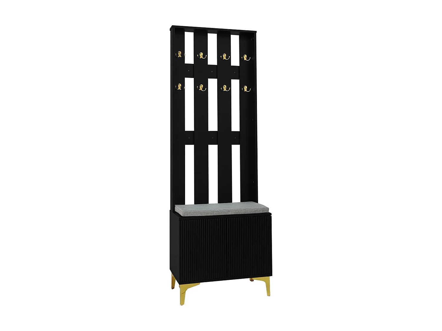 Ensemble vestiaire - armoire et banc à chaussures avec coussin, façade d'armoire avec crochets, 60.5x32.5x180.5cm - noir