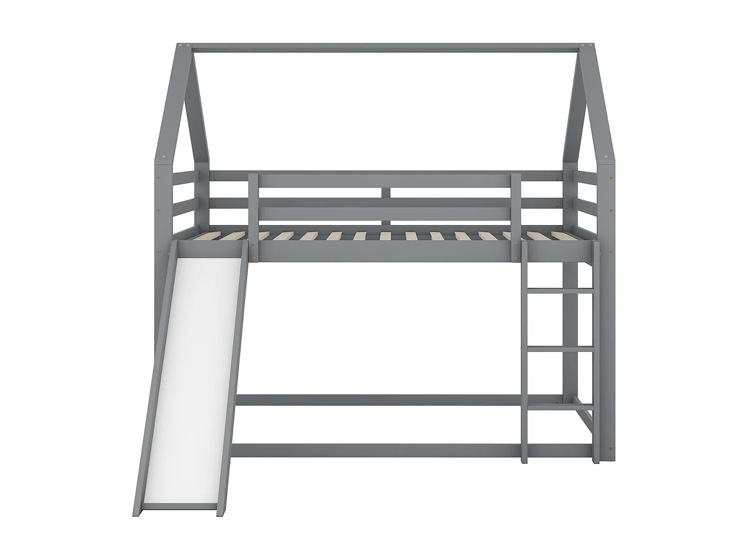 Cama infantil doble cabina 140x200cm - litera con tobogán y escalera, protección anticaídas dormitorio infantil - gris