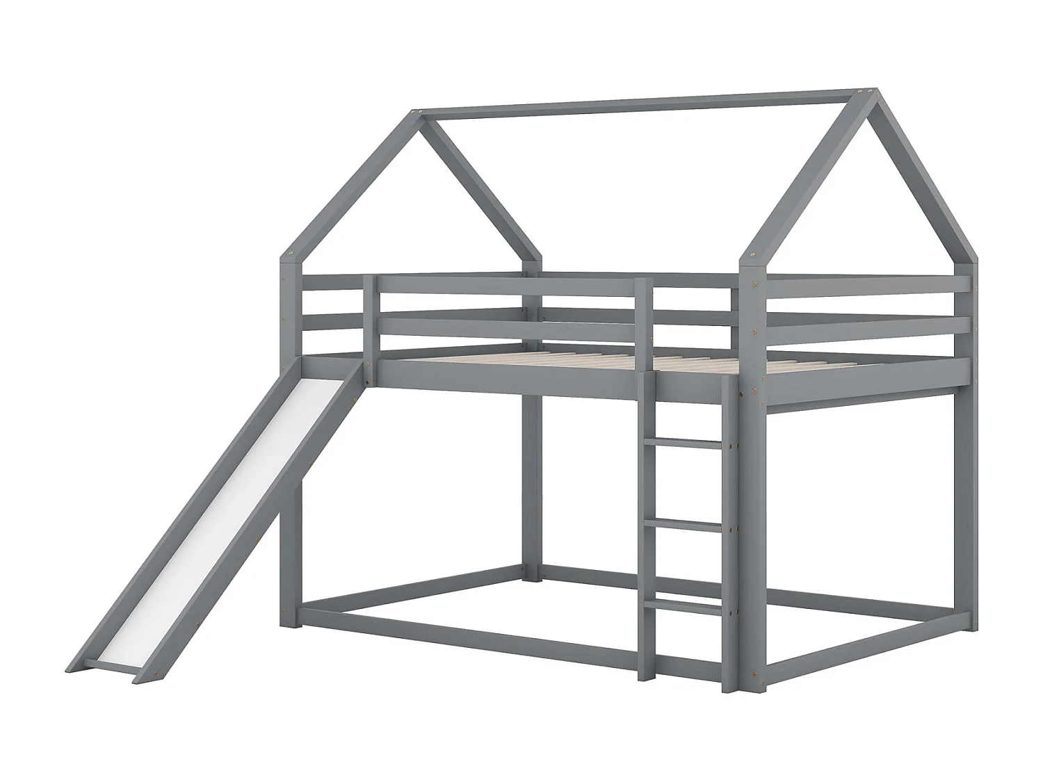 Tweepersoons kinderhutbed 140x200cm - stapelbed met glijbaan en ladder, valbeveiliging kinderkamer - grijs