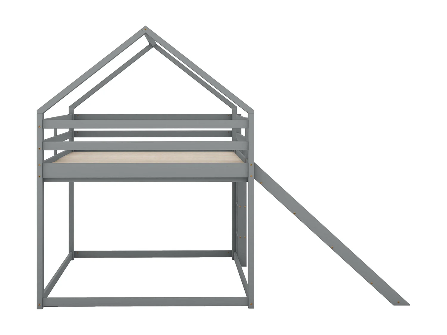 Tweepersoons kinderhutbed 140x200cm - stapelbed met glijbaan en ladder, valbeveiliging kinderkamer - grijs