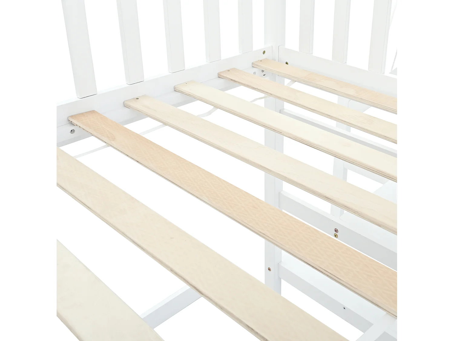 Hochbett 90x200cm - Etagenbett Hausbett mit Treppe mit Rausfallschutz und Barriere Kiefernrahmen - Weiß