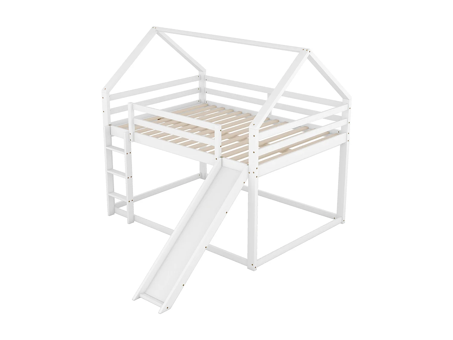Lit cabane d'enfant double 140x200cm - lit superposé avec toboggan et échelle, protection contre les chutes chambre d'enfant - blanc