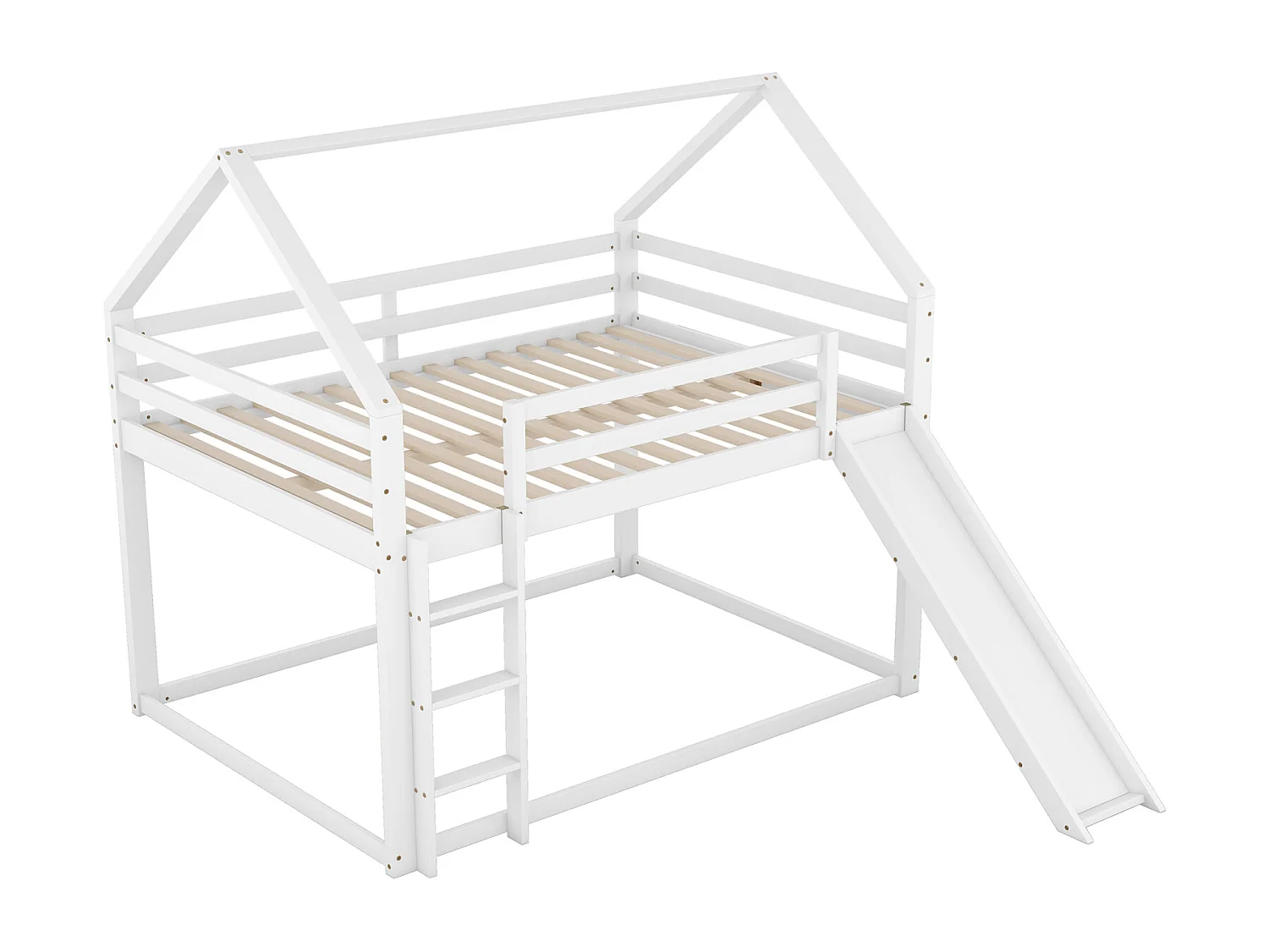 Lit cabane d'enfant double 140x200cm - lit superposé avec toboggan et échelle, protection contre les chutes chambre d'enfant - blanc