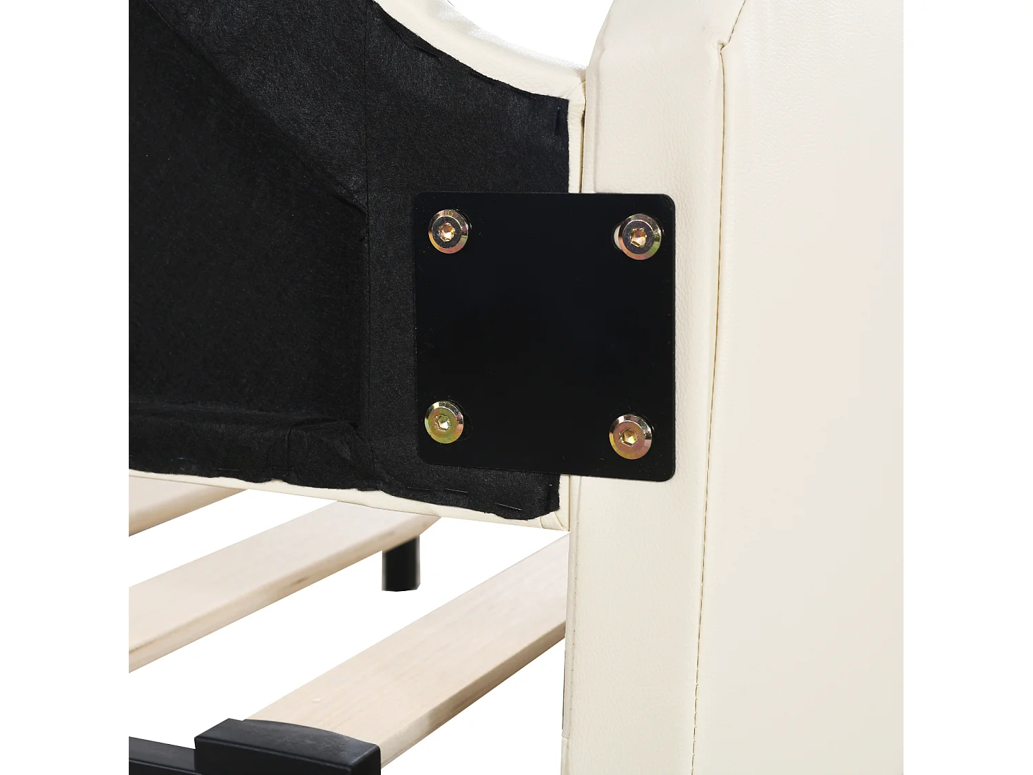 Lit gigogne 90/180x190cm, lit enfant en simili cuir avec éclairage LED, avec sommier à lattes, sans matelas, beige